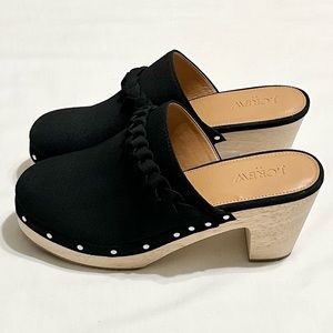 J. Crew Women’s Sueded Vegan Leather Clogs, Black with Silver Stud Detail - 7.5